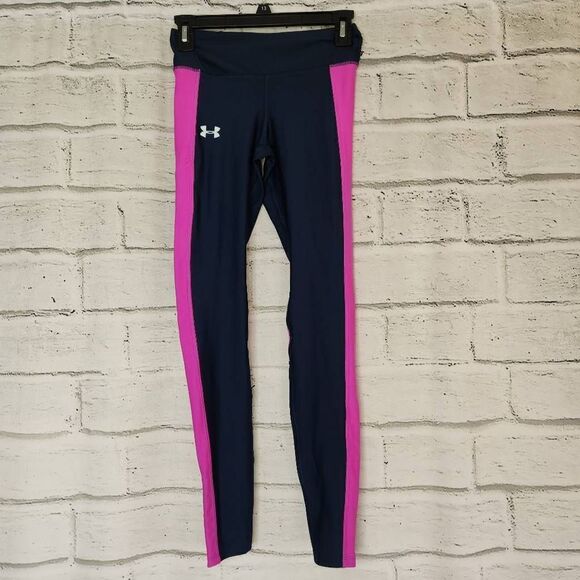 Under Armour Women's Colorblock Heat Gear Leggings Pants Blue Pink Size Small - Picture 1 of 13